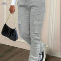 Women's Solid Straight Leg Pants - Casual Flap Pocket, Drawstring   OAXG 