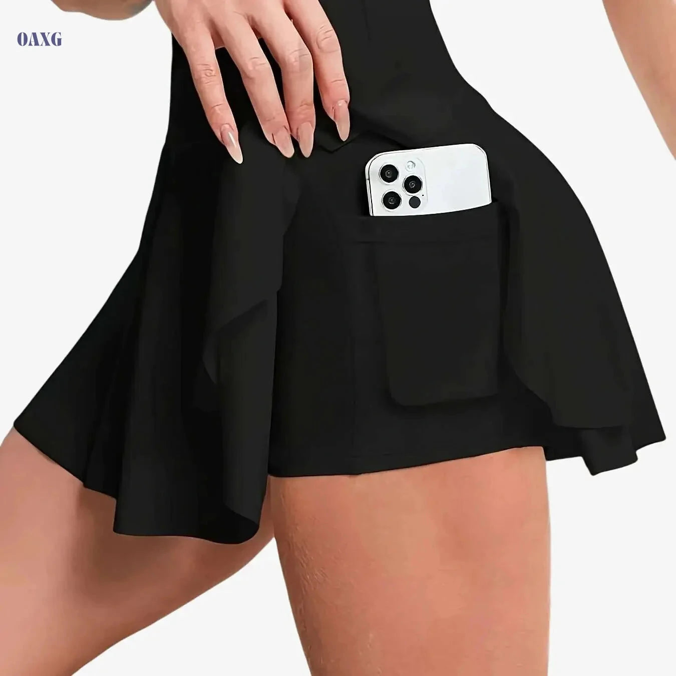 Women's Solid White Athletic Skort - High-Waisted, Stretchy with Pocket   OAXG 