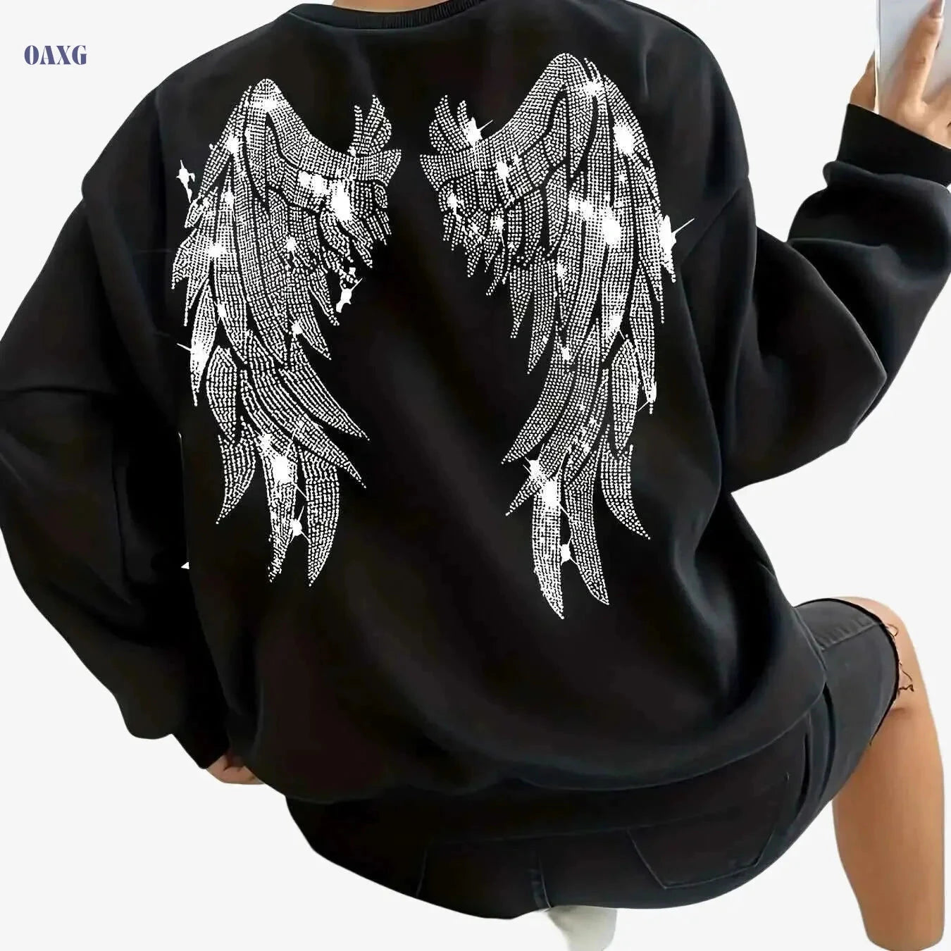 Women's Sparkling Angel Wings Sweatshirt - Cozy Casual Fall Pullover   OAXG 
