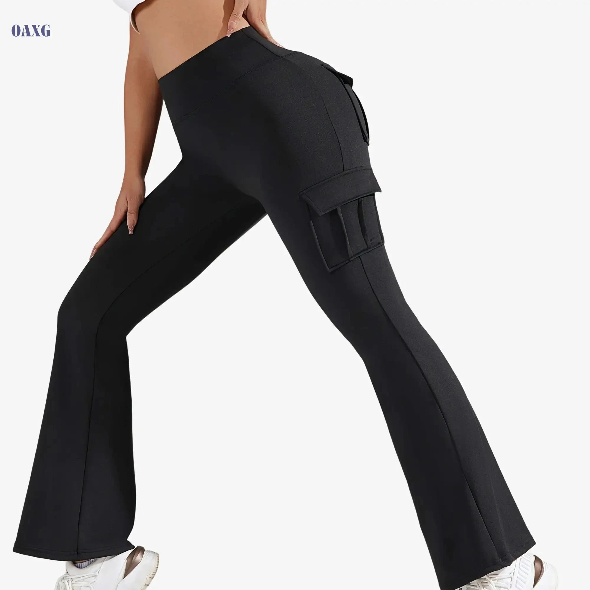 Women's Spliced Sports Trousers - Butt Lift Yoga Pants, Multi-pocket   OAXG Black / S