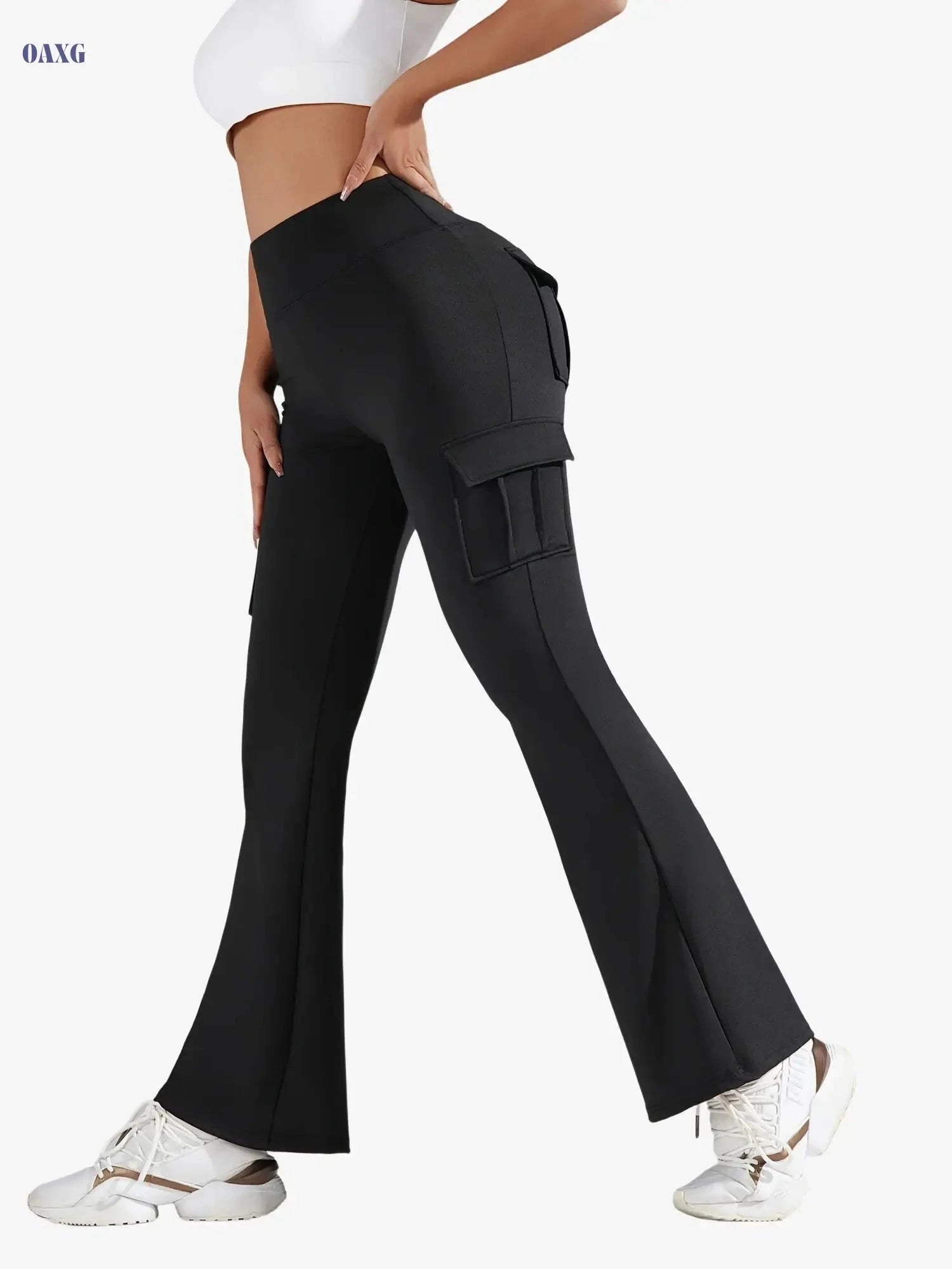 Women's Spliced Sports Trousers - Butt Lift Yoga Pants, Multi-pocket   OAXG Black / S