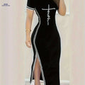 Women's Split Hem Bodycon Dress - Casual Print for Spring/Summer   OAXG 