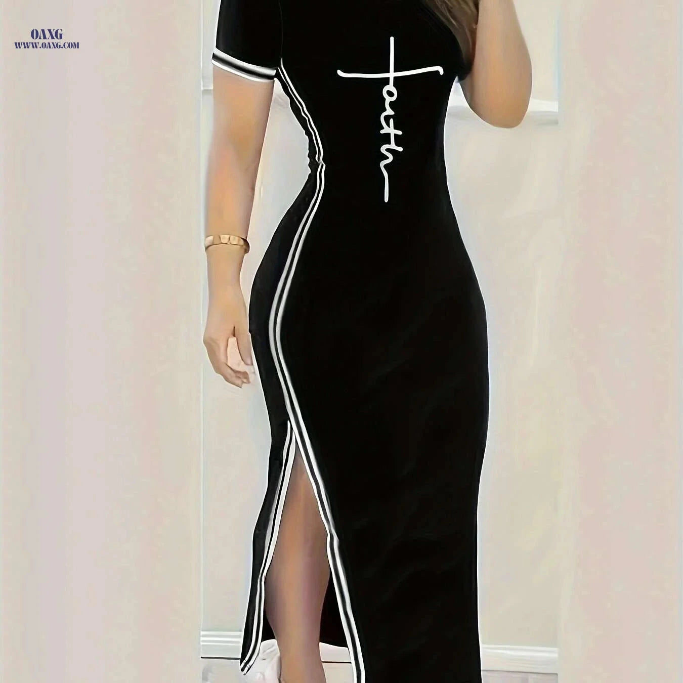 Women's Split Hem Bodycon Dress - Casual Print for Spring/Summer   OAXG 
