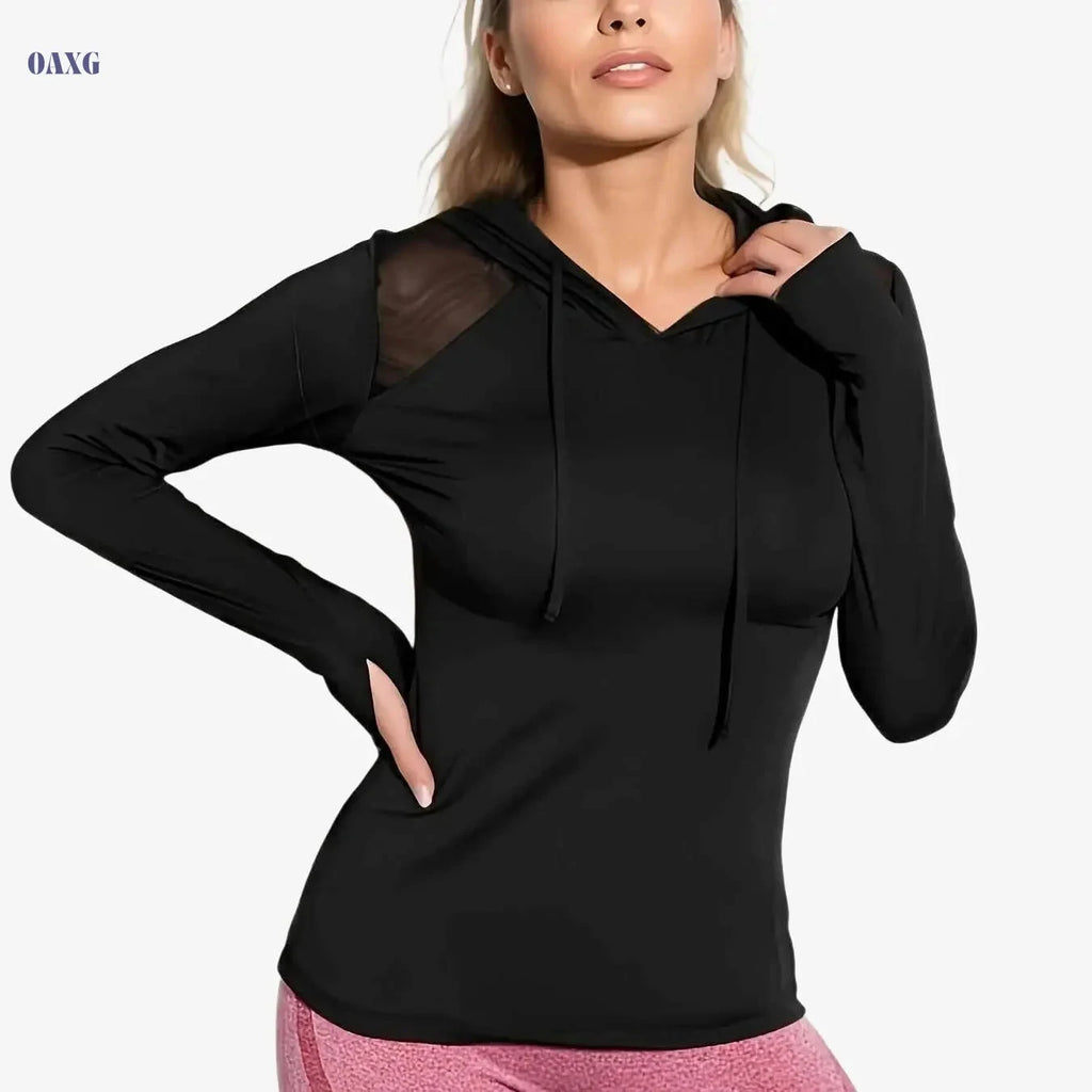 Women's Sporty Casual Hoodie - Breathable Mesh, Stretchy Pullover   OAXG 