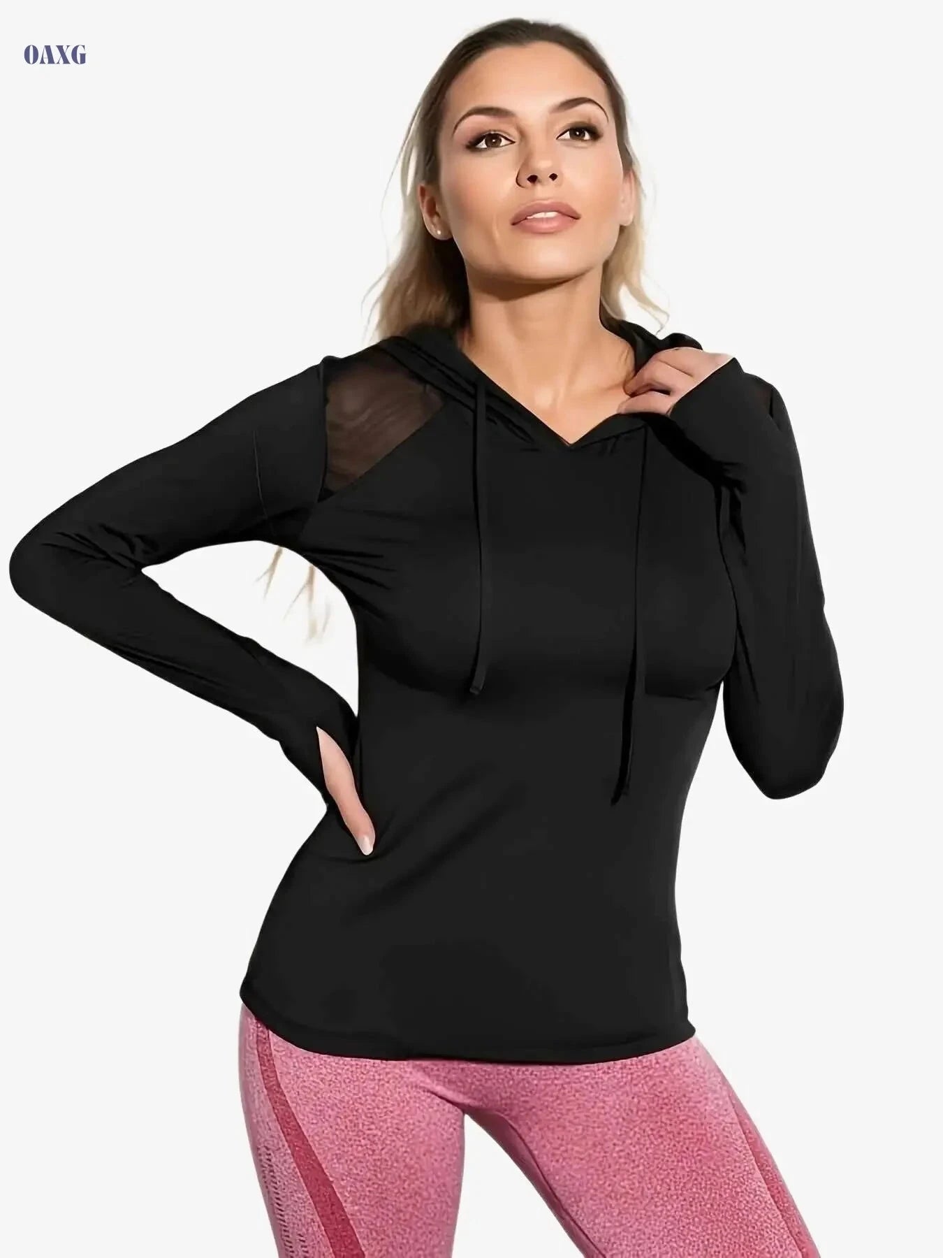 Women's Sporty Casual Hoodie - Breathable Mesh, Stretchy Pullover   OAXG 