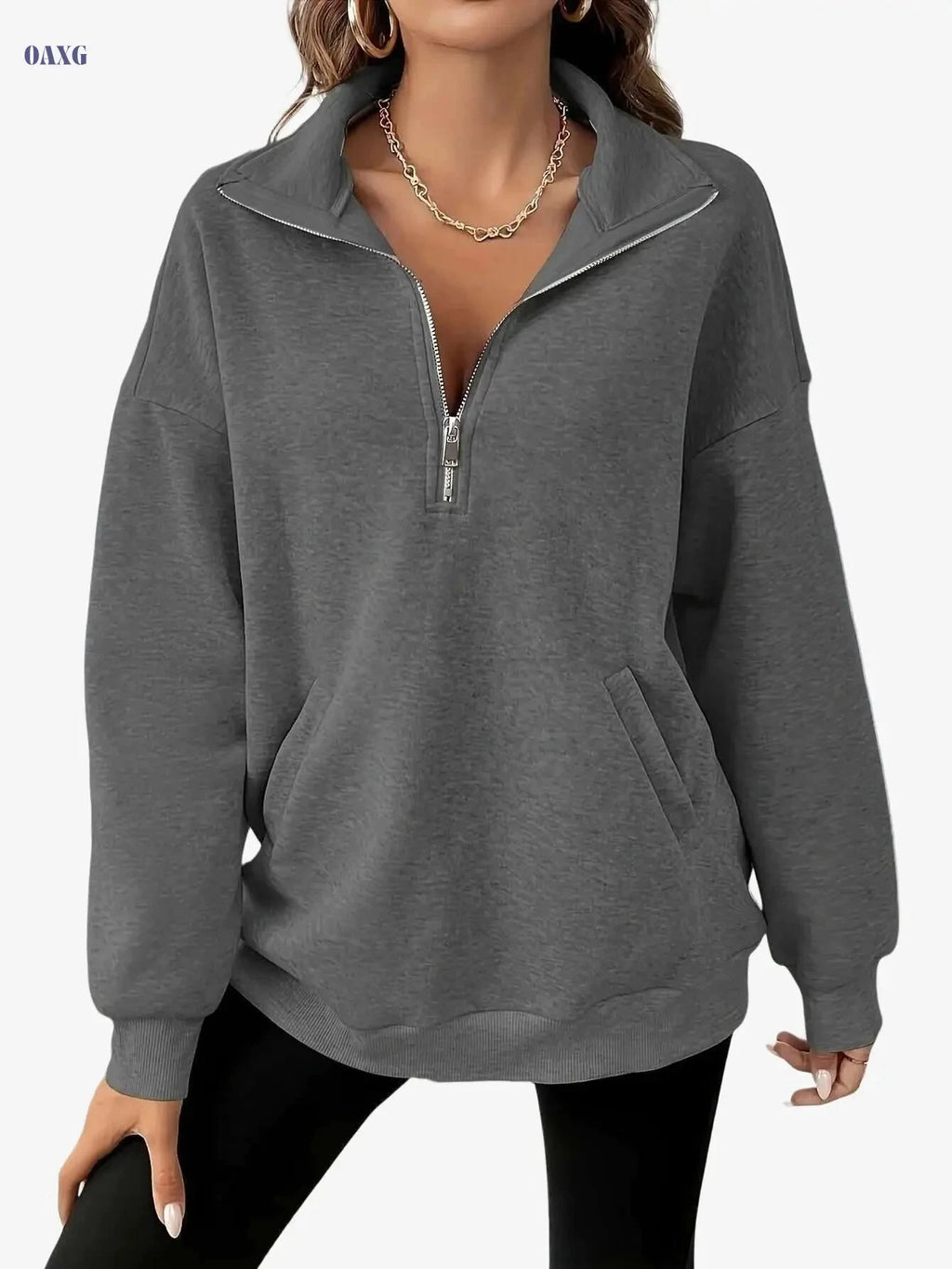 Women's Sporty Half-Zip Sweatshirt - Casual Long Sleeve Pullover   OAXG Peach / S