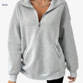 Women's Sporty Half-Zip Sweatshirt - Casual Long Sleeve Pullover   OAXG 