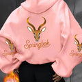 Women'S Spring Clothing Fashion Casual Athletic Hooded Sweatshirt, Antelope Head And "Springbok" Personalized Fun Print Pattern, Elegant Casual Sexy Style, 100% Fabric   OAXG pink color / S