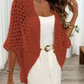 Women'S Spring Summer Batwing Sleeve Loose Hollow Out Elegant Cardigan   OAXG Orange red / XL