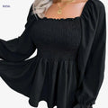 Women's Square Neck Blouse - Casual Chic Flared Sleeves Style   OAXG 