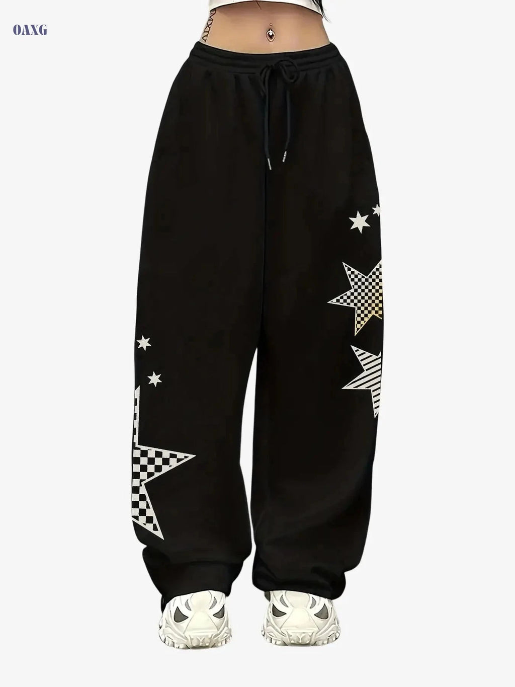 Women's Star Print Casual Sports Pants - Straight Leg, Drawstring Waist   OAXG 