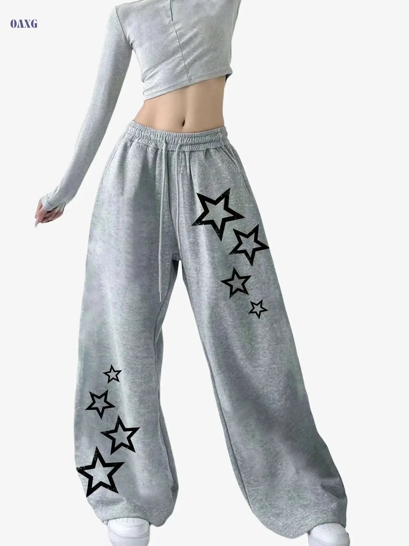 Women's Star Print Lounge Pants - Stretchy Ribbed Winter Joggers   OAXG 