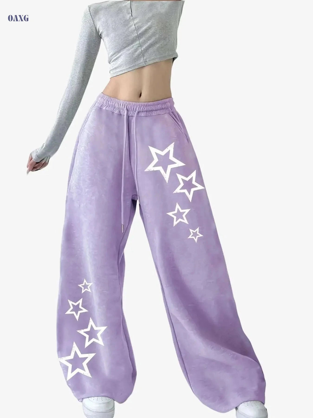 Women's Star Print Lounge Pants - Stretchy Ribbed Winter Joggers   OAXG Black / XS