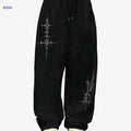 Women's Straight-Leg Athletic Pants - Stylish Cross Print, Loose-Fit   OAXG Black / S