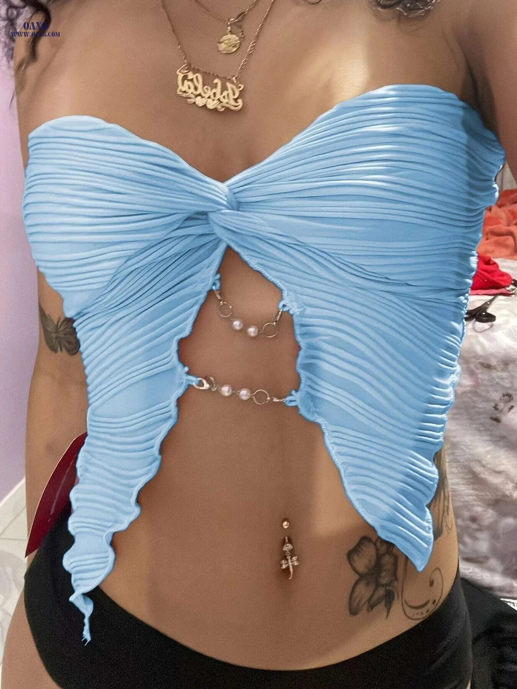 Women's Strapless Asymmetric Chain Top - Perfect for Summer Events   OAXG 