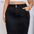 Women's Stretch Denim Midi Skirt - Casual to Semi-Formal Style   OAXG Black / S