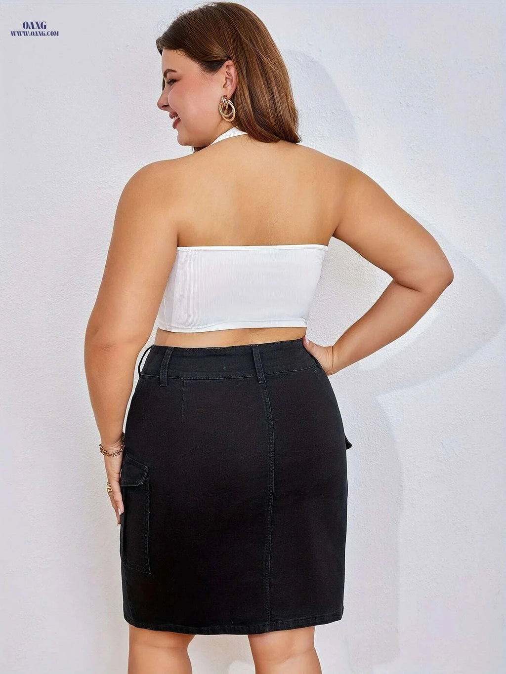 Women's Stretch Denim Midi Skirt - Casual to Semi-Formal Style   OAXG Black / S