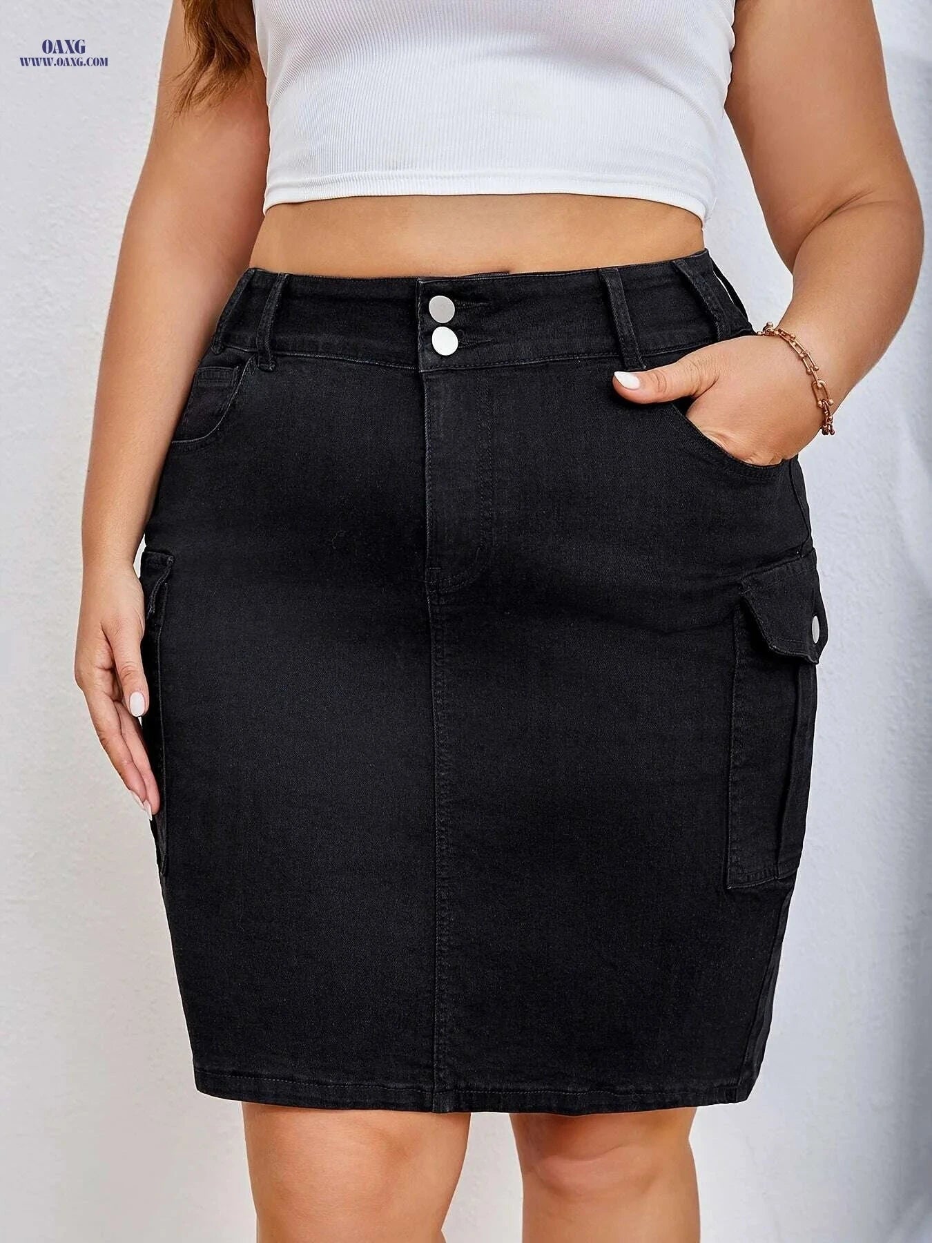 Women's Stretch Denim Midi Skirt - Casual to Semi-Formal Style   OAXG 