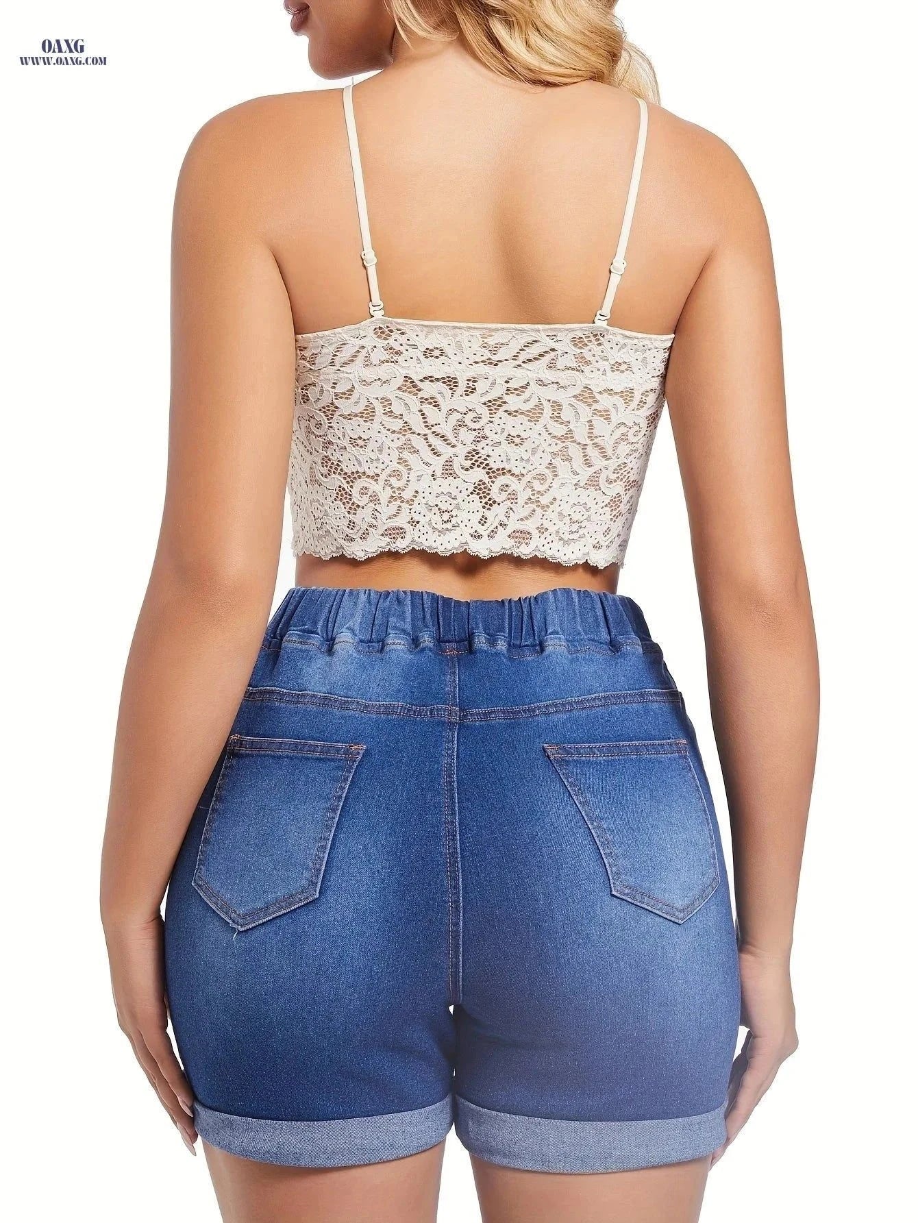 Women's Stretch Denim Shorts - Mid Waist Casual Beach Attire   OAXG Blue / XS