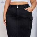 Women's Stretch Denim Skirt - Multi-Pocket, Elegant Design for All Seasons   OAXG Black / S