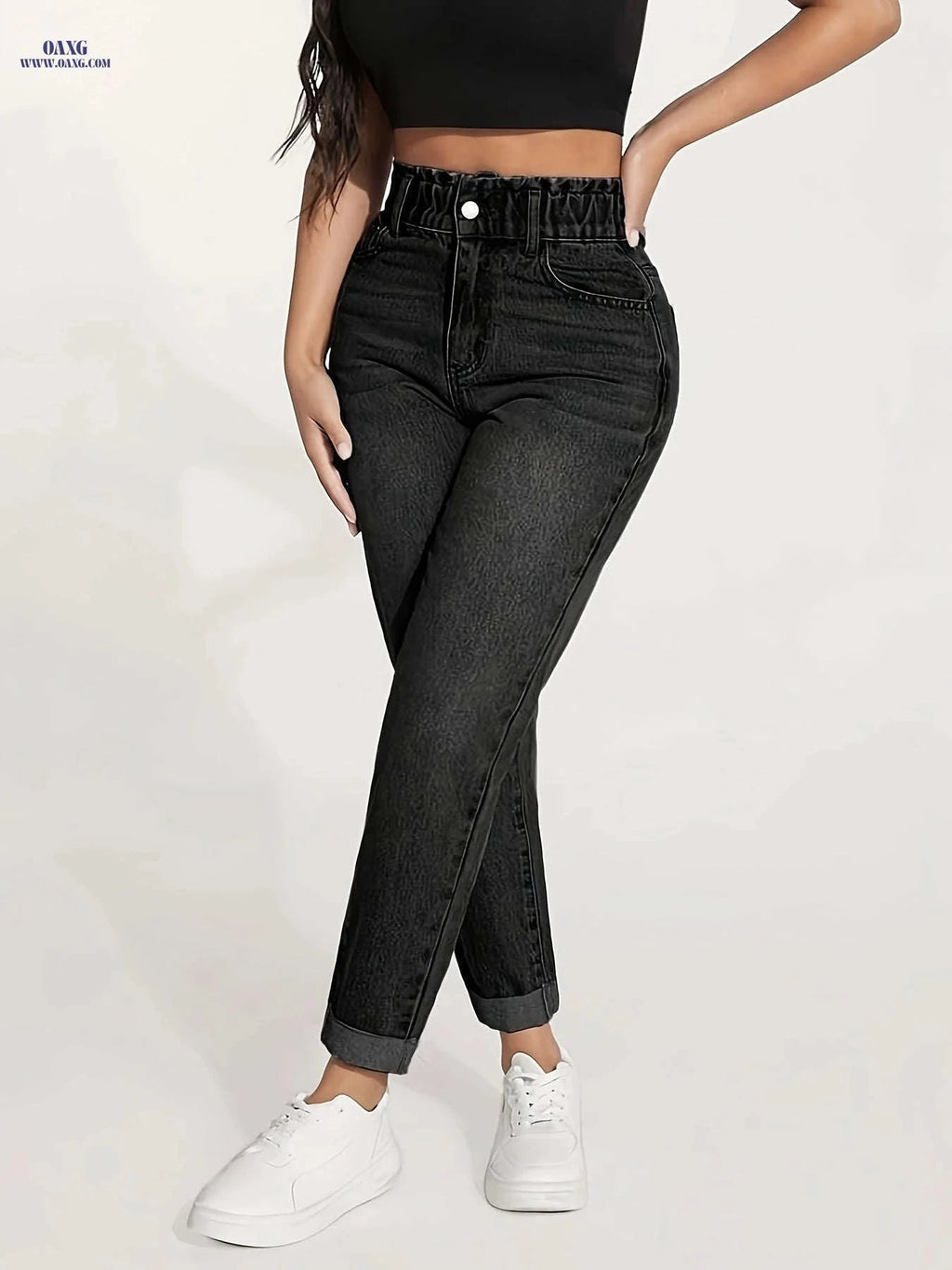 Women's Stretch Skinny Jeans - Elastic Waist, Non-See-Through Fabric   OAXG Medium Blue / S