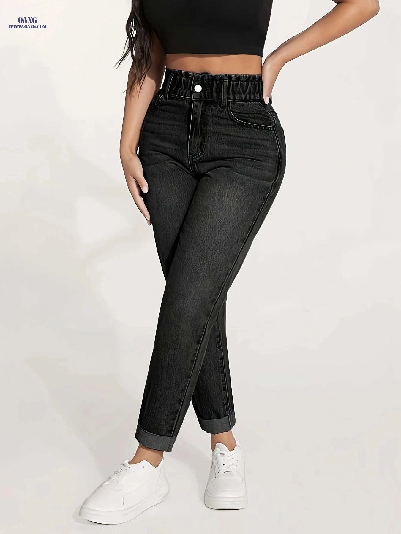 Women's Stretch Skinny Jeans - Elastic Waist, Non-See-Through Fabric   OAXG Medium Blue / S