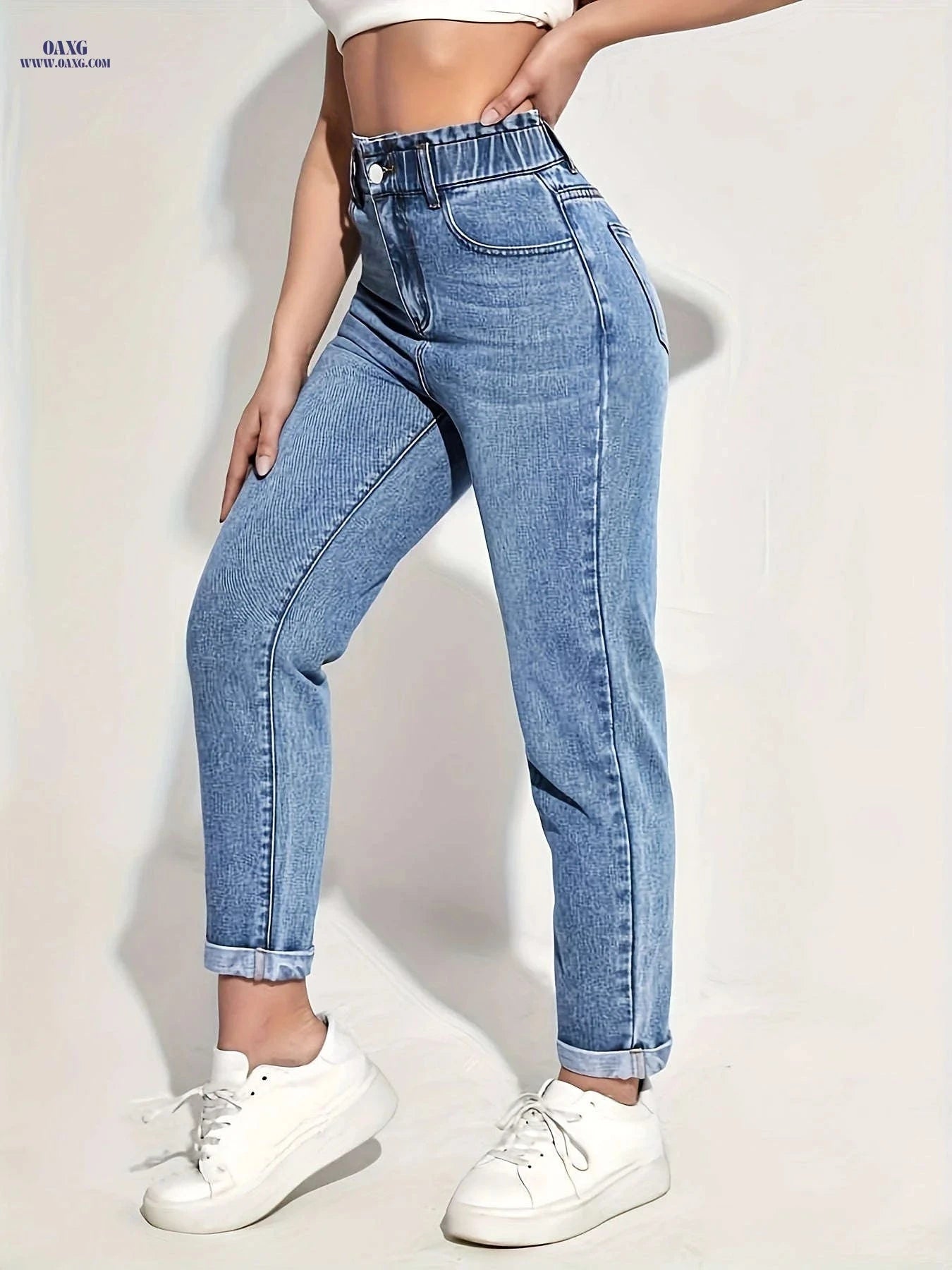 Women's Stretch Skinny Jeans - Elastic Waist, Non-See-Through Fabric   OAXG 