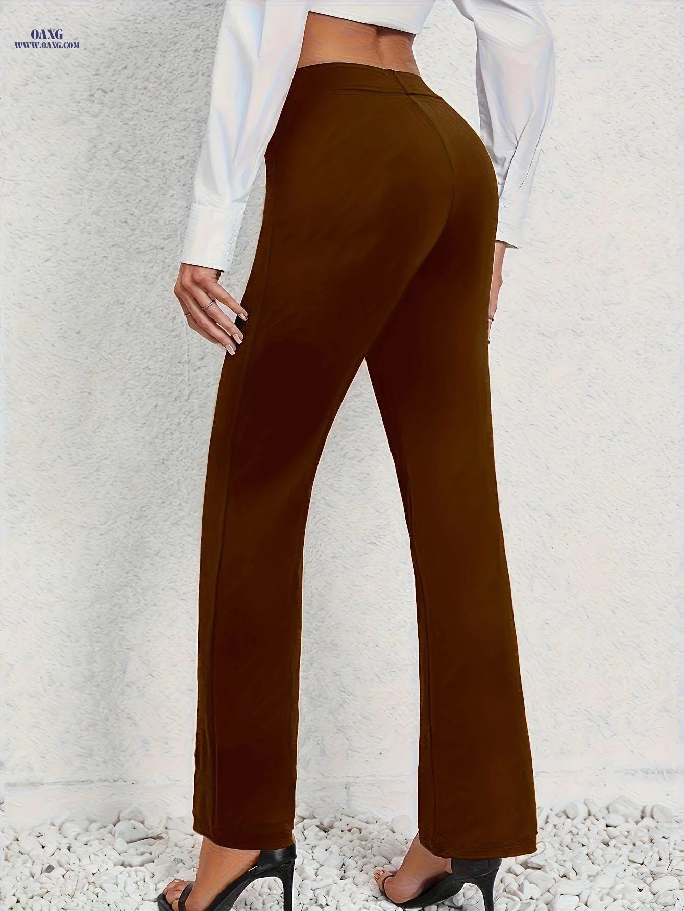Women's Stretch Straight-Leg Pants - Casual Solid Color Trousers   OAXG 