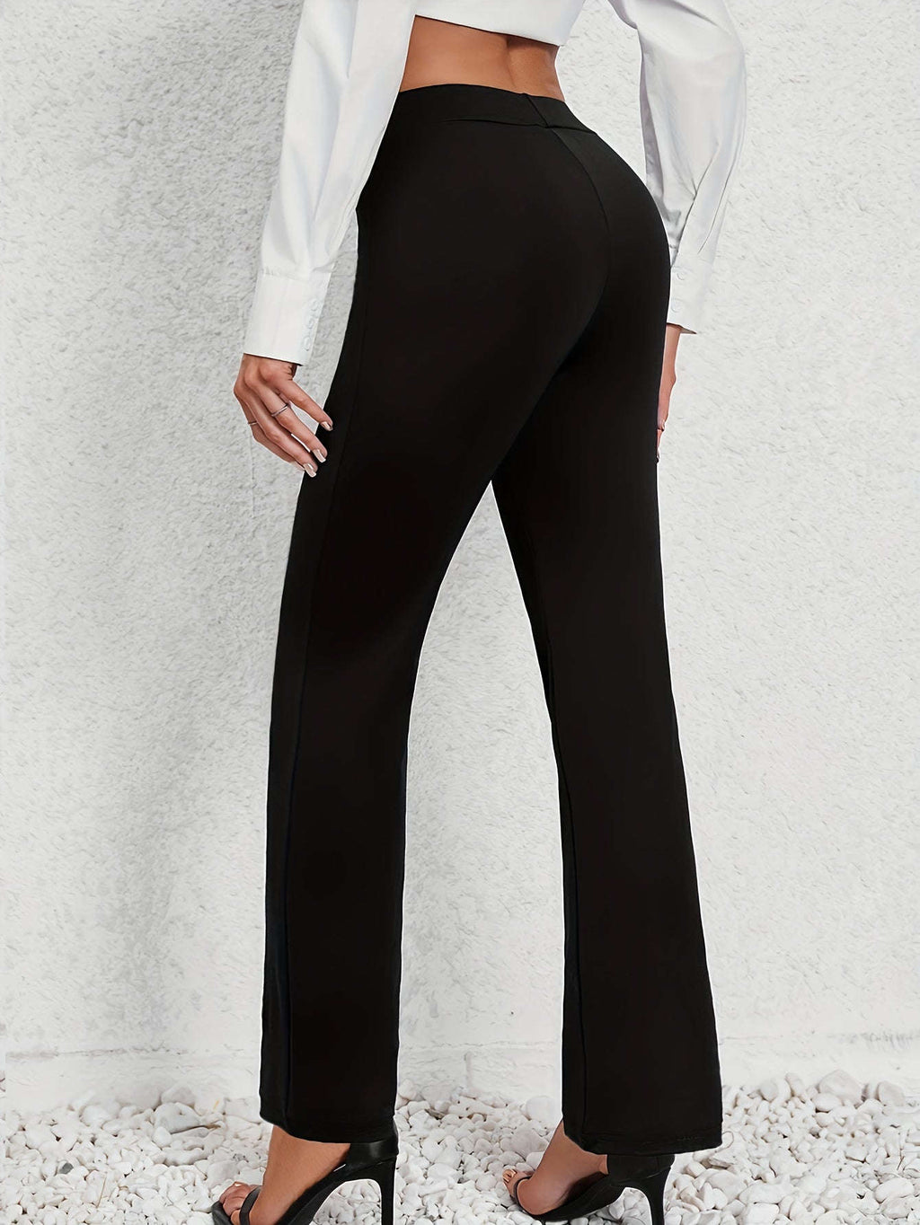 Women's Stretch Straight-Leg Pants - Casual Solid Color Trousers   OAXG 