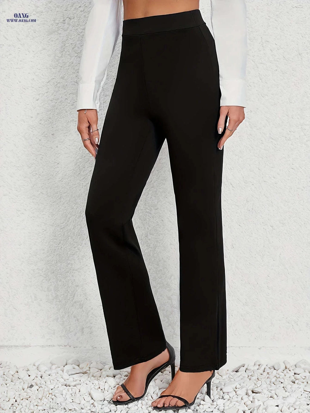 Women's Stretch Straight-Leg Pants - Casual Solid Color Trousers   OAXG 