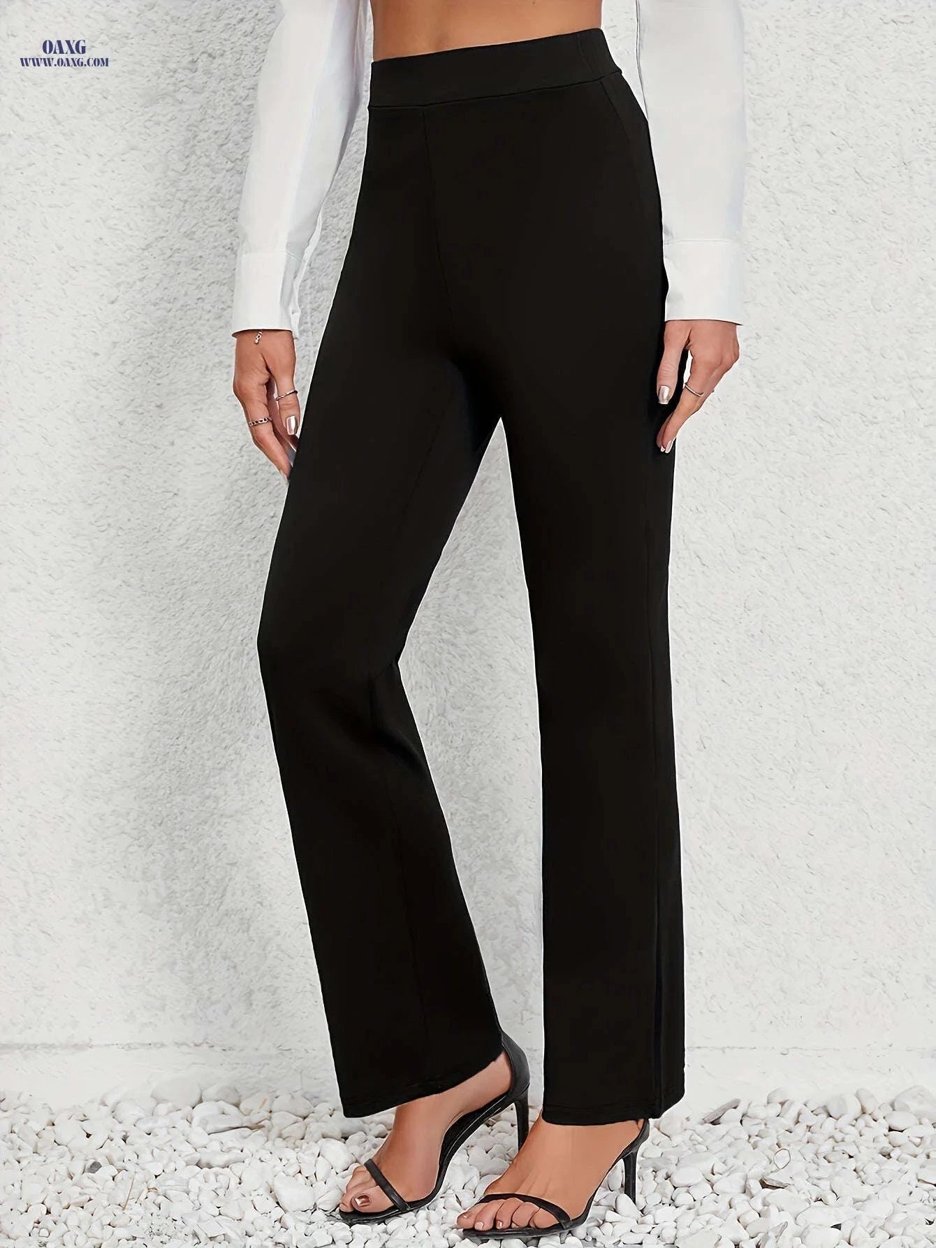 Women's Stretch Straight-Leg Pants - Casual Solid Color Trousers   OAXG 