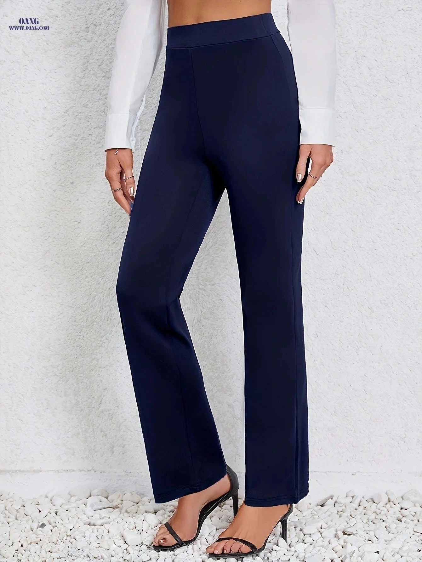 Women's Stretch Straight-Leg Pants - Casual Solid Color Trousers   OAXG Black / S