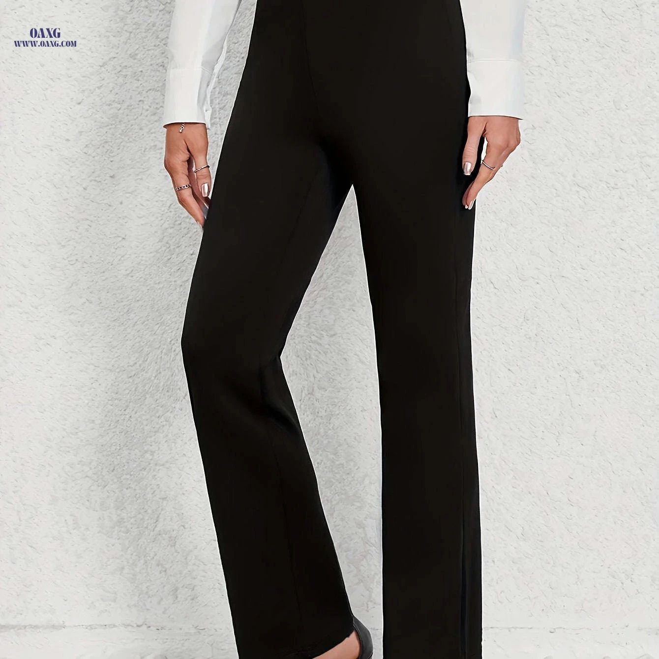 Women's Stretch Straight-Leg Pants - Casual Solid Color Trousers   OAXG Black / S