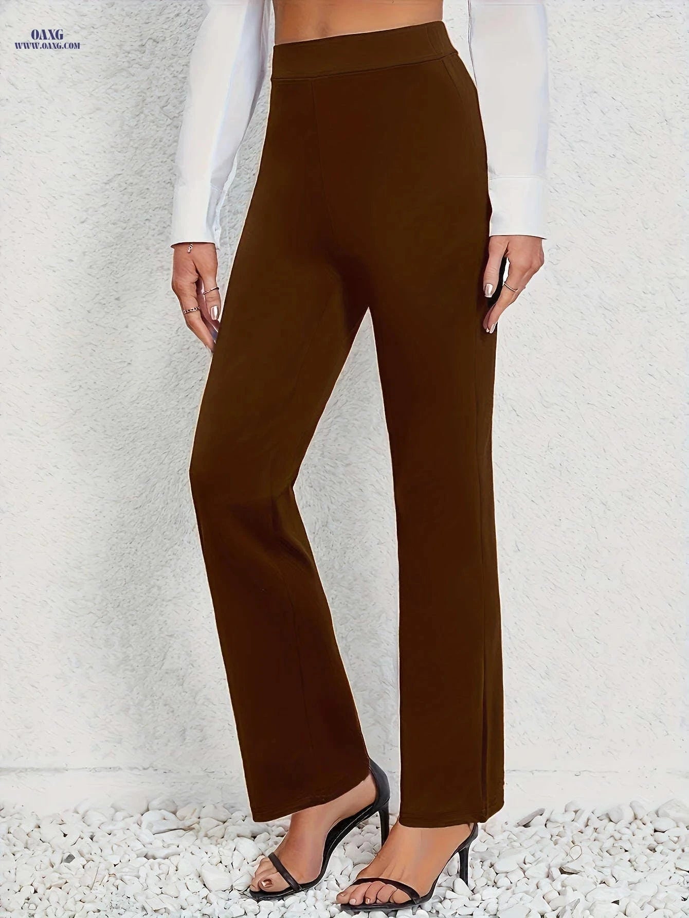 Women's Stretch Straight-Leg Pants - Casual Solid Color Trousers   OAXG Black / S