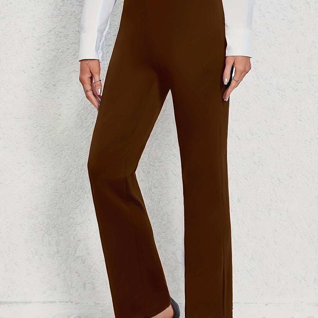 Women's Stretch Straight-Leg Pants - Casual Solid Color Trousers   OAXG Black / S