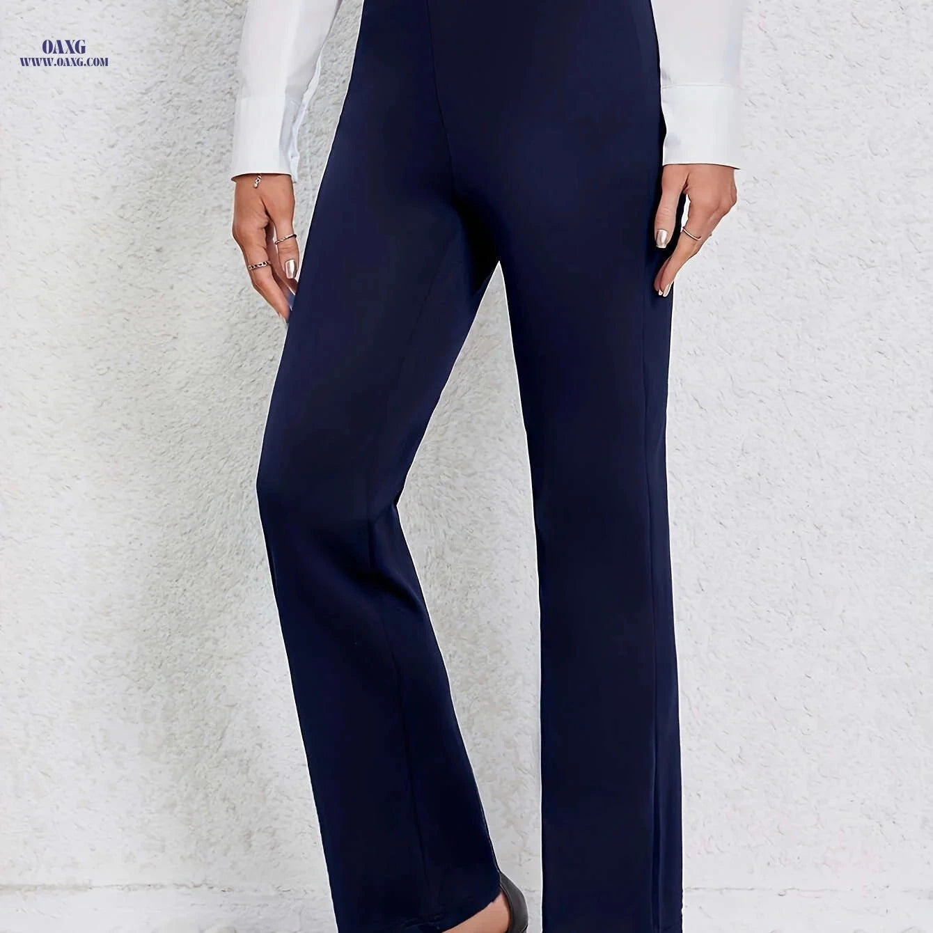 Women's Stretch Straight-Leg Pants - Casual Solid Color Trousers   OAXG 