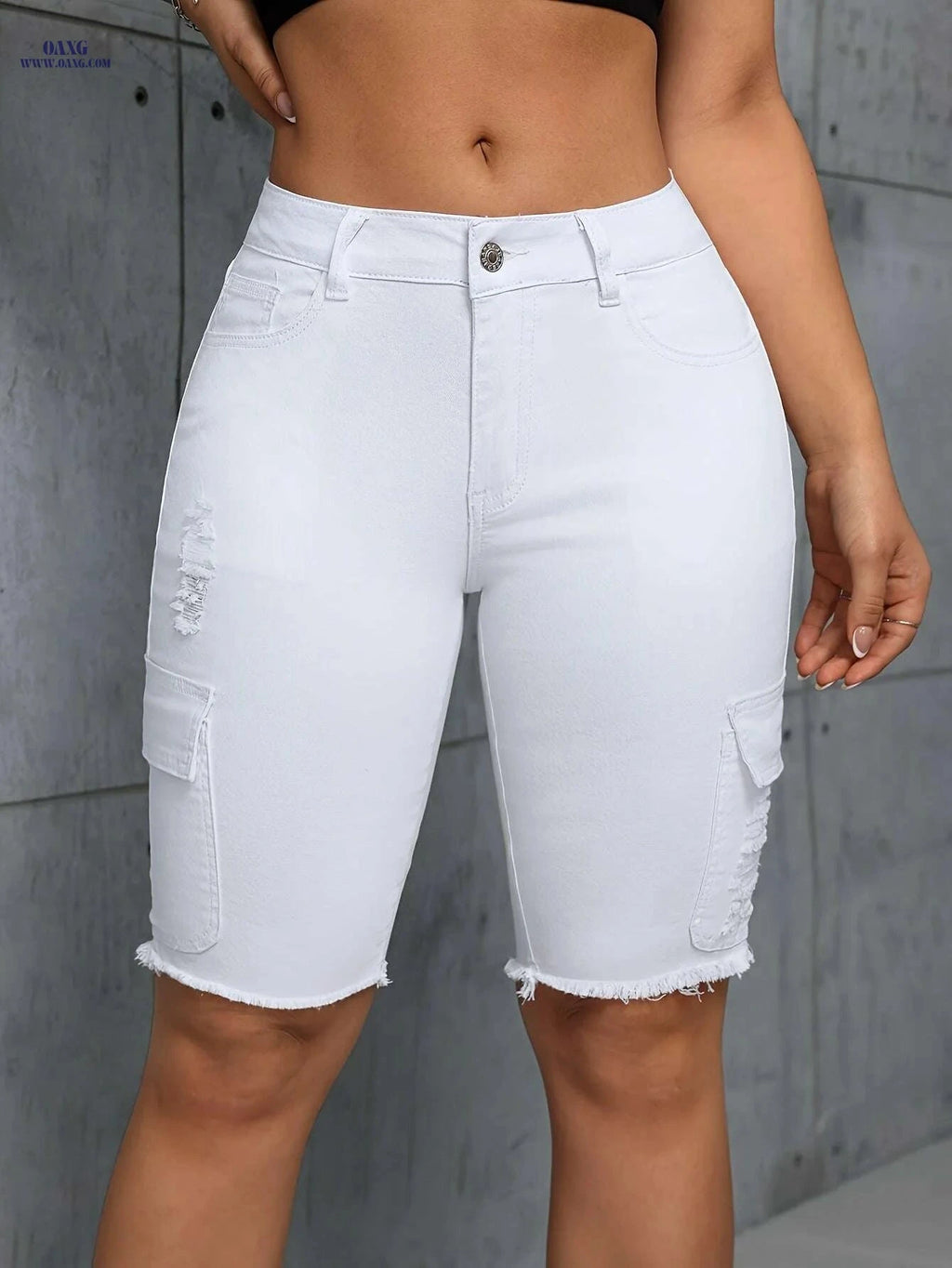 Women's Stretchy Bermuda Shorts - Non-See-Through, Mid Rise Denim   OAXG 