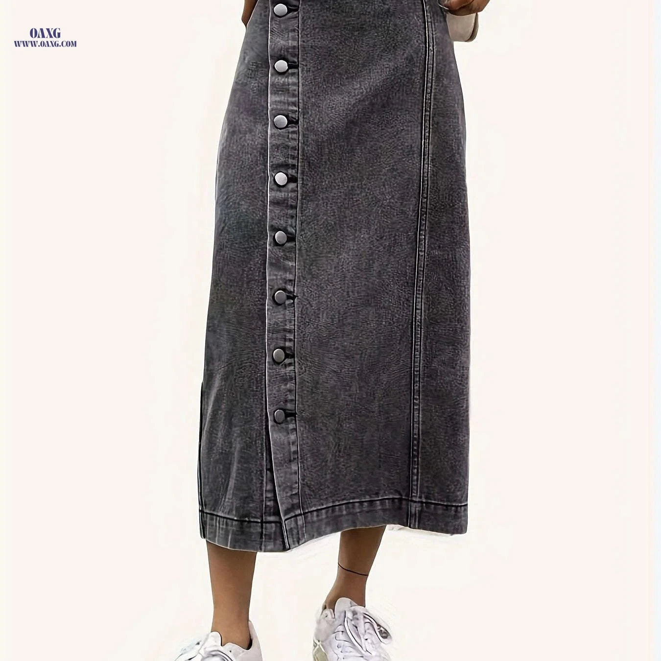 Women's Stretchy Black Denim Skirt - Casual Bodycon Design for All Seasons   OAXG 