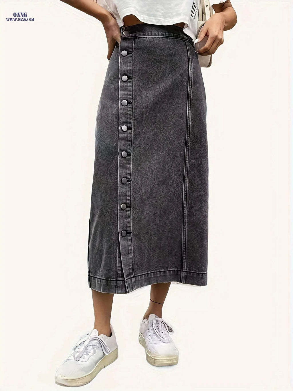 Women's Stretchy Black Denim Skirt - Casual Bodycon Design for All Seasons   OAXG Light Blue / S