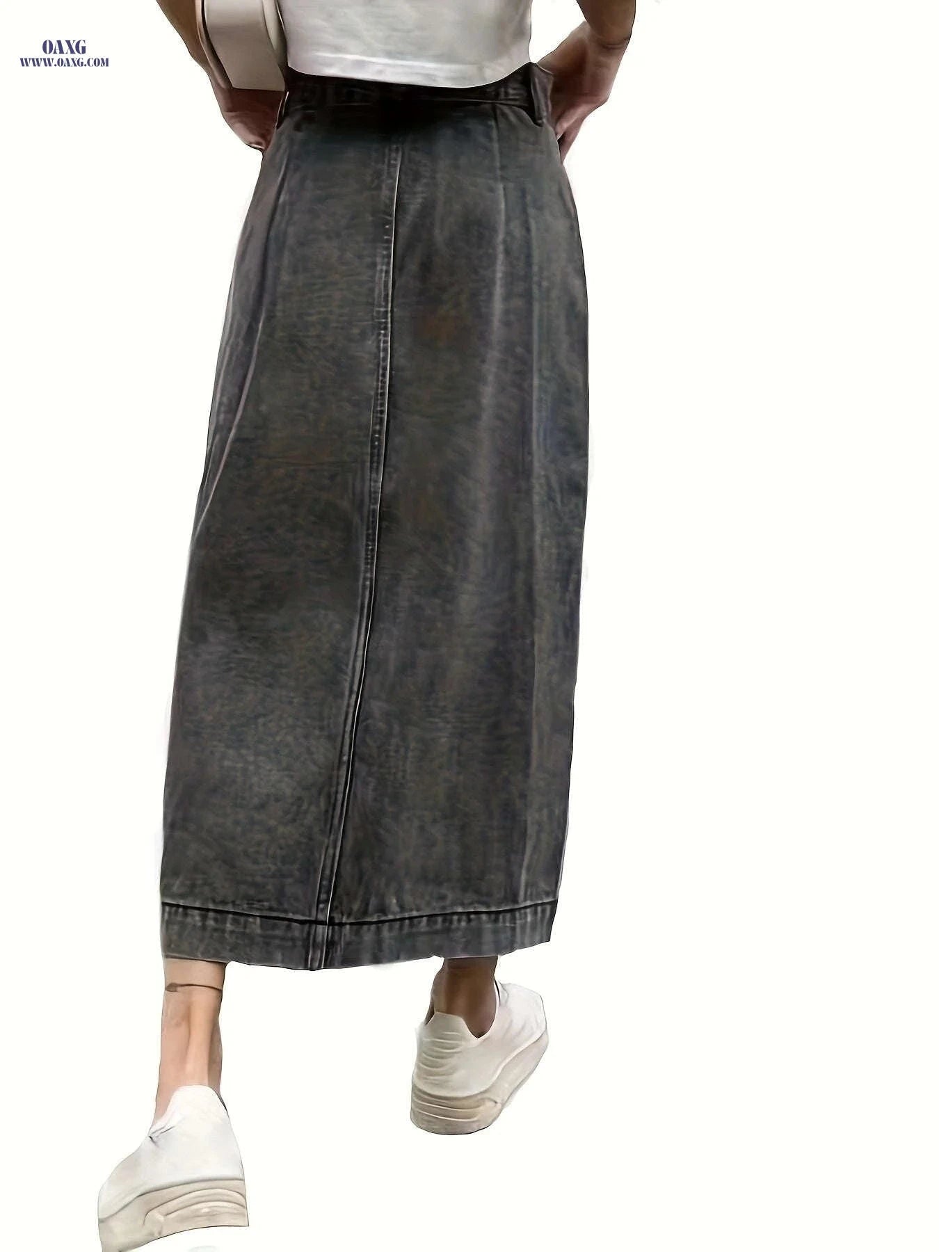 Women's Stretchy Black Denim Skirt - Casual Bodycon Design for All Seasons   OAXG Light Blue / S