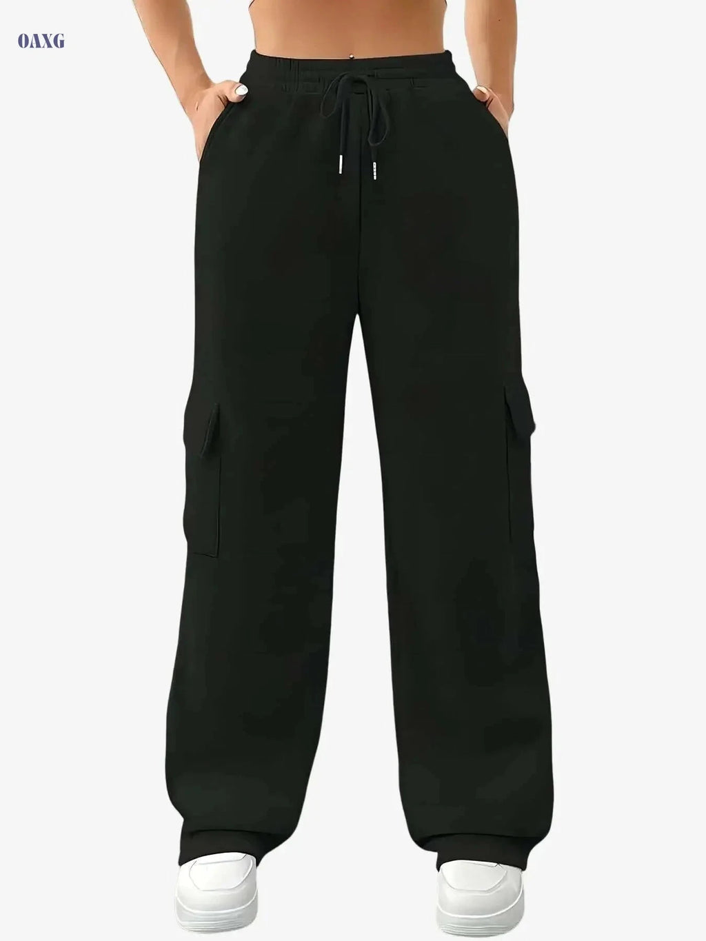 Women's Stretchy Cargo Jogger Pants - Elastic Waist & Pockets   OAXG 