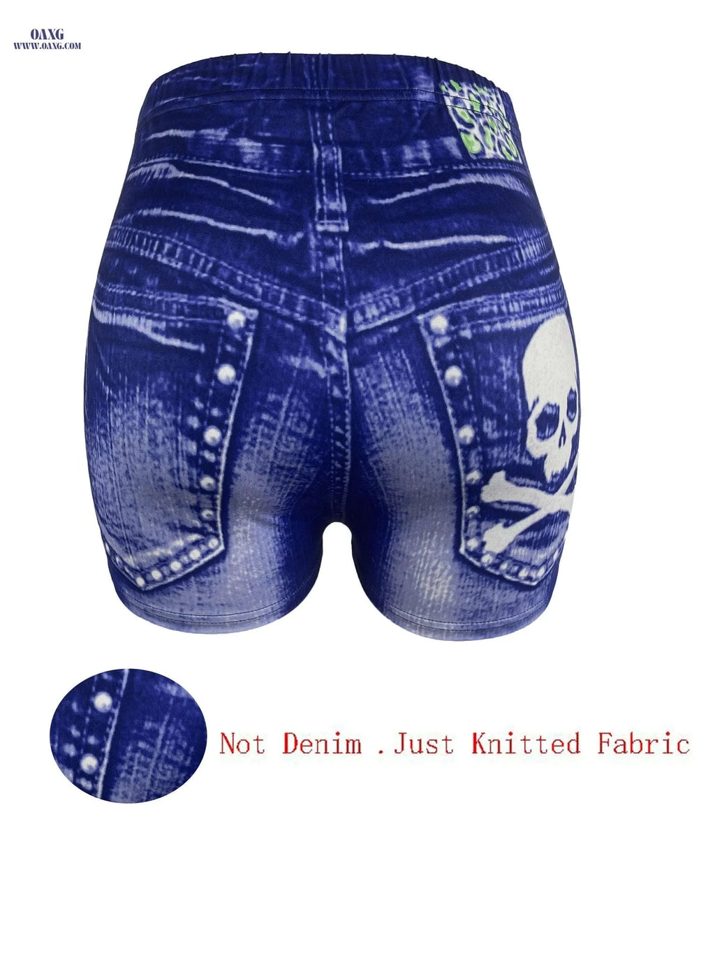 Women's Stretchy Denim Shorts - Skull Print, Mid-Rise, Edgy Style   OAXG 