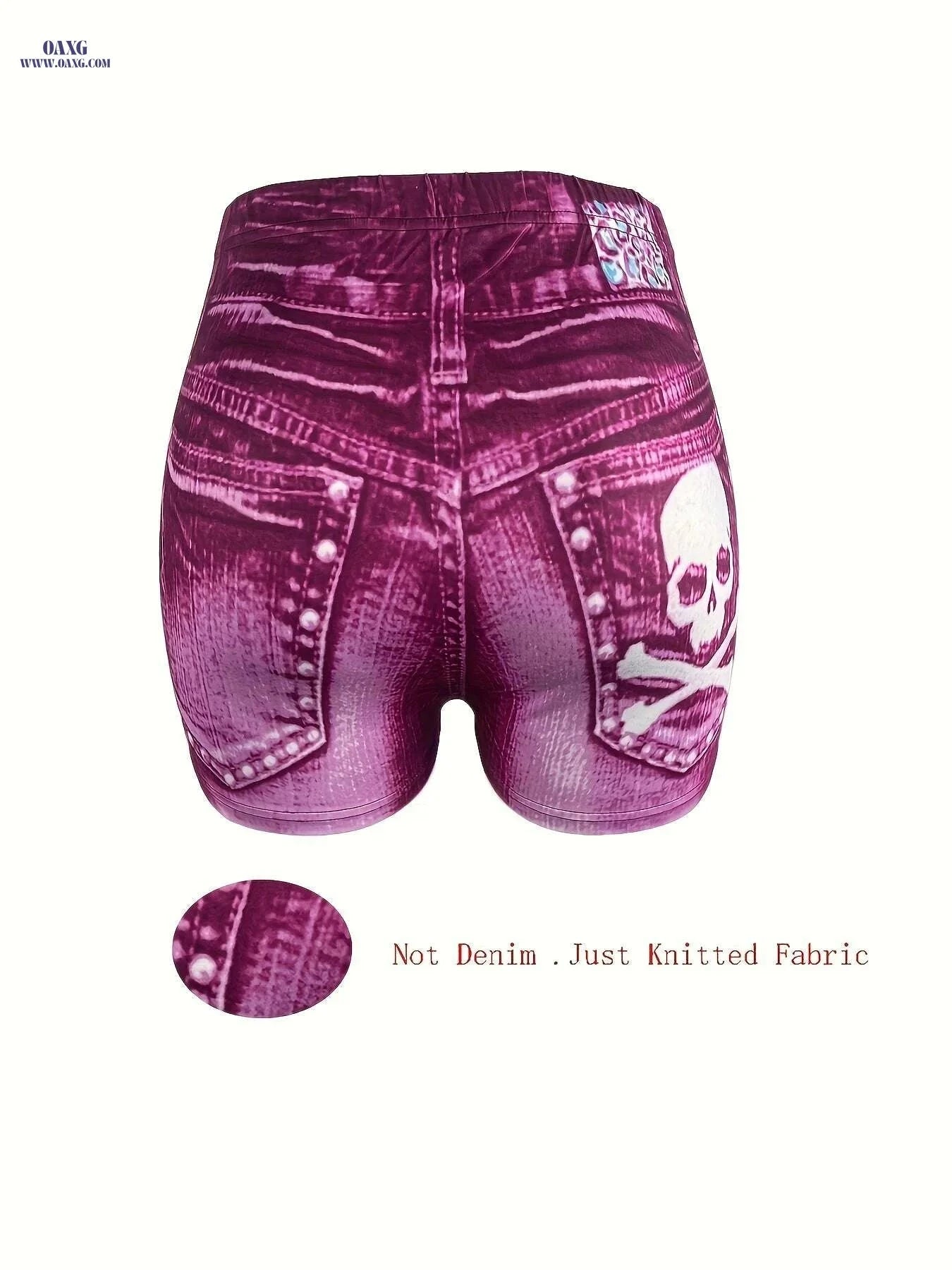 Women's Stretchy Denim Shorts - Skull Print, Mid-Rise, Edgy Style   OAXG 