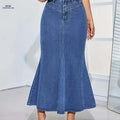 Women's Stretchy Fishtail Denim Skirt - Casual Water-Washed Blue   OAXG Deep Sky Blue / S