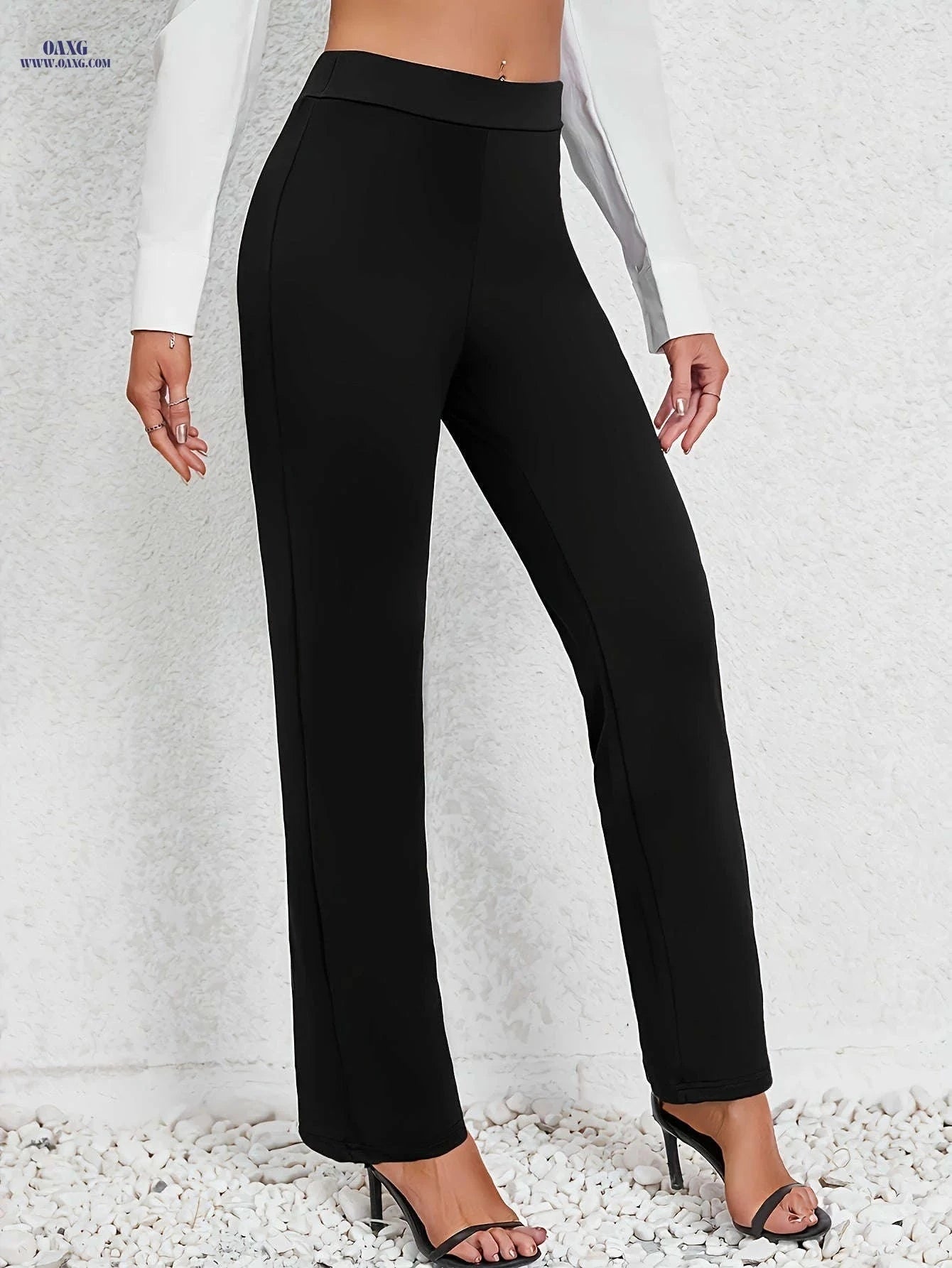 Women's Stretchy Straight-Leg Pants - Casual All-Season Comfort   OAXG Black / M