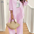 Women's Striped Polyester 2pcs Set - Elegant Casual Outfit   OAXG Pink / S