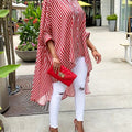 Women'S Striped Print Front Short Back Long Casual Long Sleeve Shirt   OAXG Red And White / S