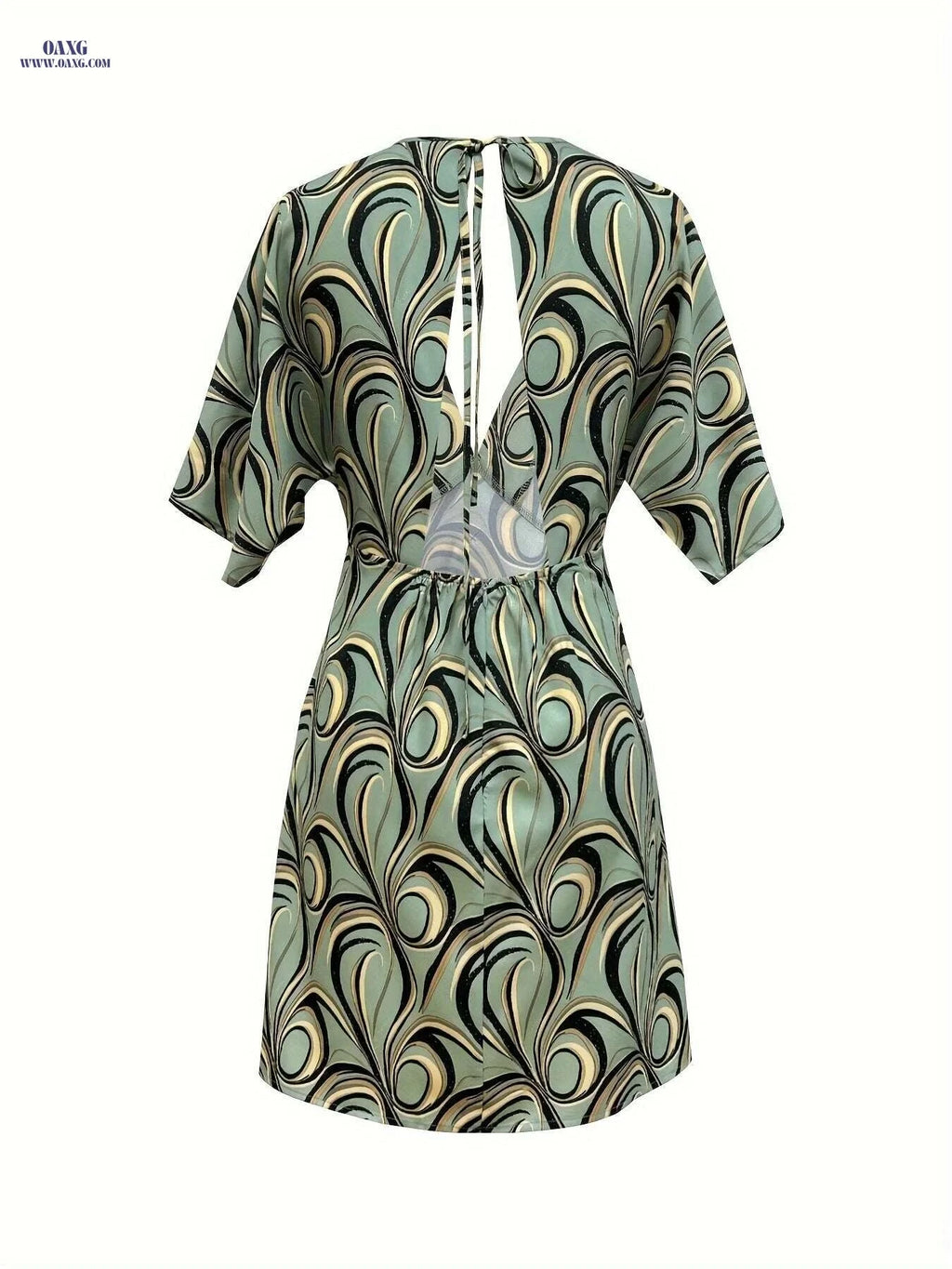 Women's Striped Print Mini Dress - Sexy Backless Short Sleeve Style   OAXG Blue / S