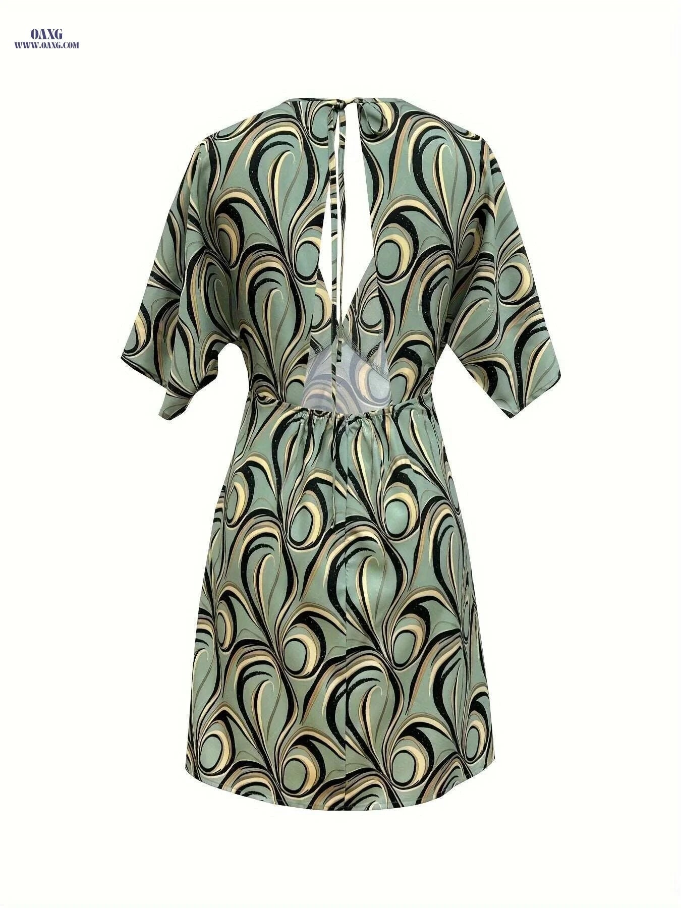 Women's Striped Print Mini Dress - Sexy Backless Short Sleeve Style   OAXG Blue / S