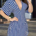 Women's Striped Print Mini Dress - Sexy Backless Short Sleeve Style   OAXG Blue / S